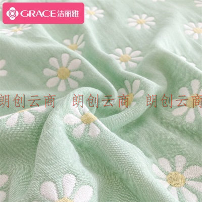 洁丽雅 毛巾被六层纱 全棉空调被纯棉被子 单双人毯子儿童婴儿亲肤级盖毯毛毯 小雏菊绿150*200cm