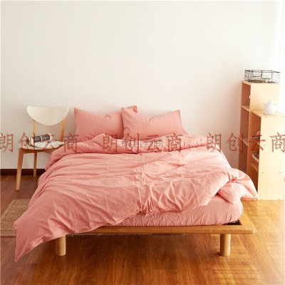 houseroom 水洗棉单人枕套一个 枕头套夏季纯棉枕芯套枕头皮枕头罩 橡皮红纯色48x74cm