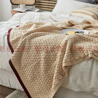 诺雪丝曼 毛毯夏季毯子毛巾被加厚保暖盖毯拼色毛毯单人办公室午睡毯沙发毯北欧风床上用品