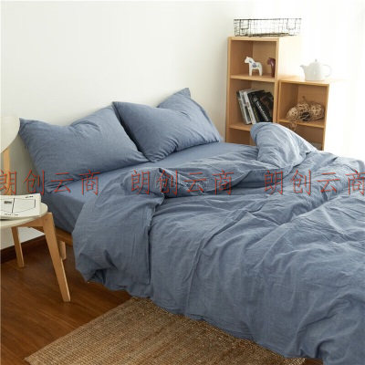 houseroom 水洗棉单人枕套一个 枕头套夏季纯棉枕芯套枕头皮枕头罩 牛仔蓝纯色48x74cm