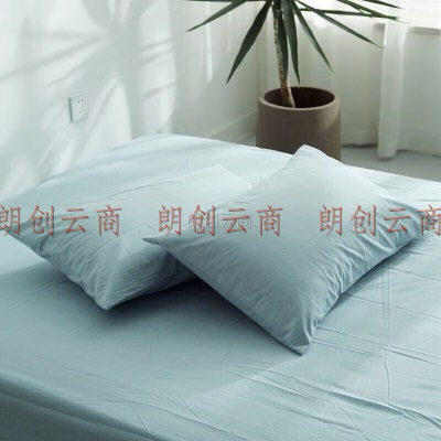 houseroom 水洗棉单人枕套一个 枕头套夏季纯棉枕芯套枕头皮枕头罩 浅蓝纯色48x74cm