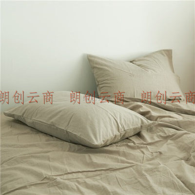 houseroom 水洗棉单人枕套一个 枕头套夏季纯棉枕芯套枕头皮枕头罩 卡其纯色48x74cm