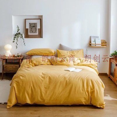 houseroom 水洗棉单人枕套一个 枕头套夏季纯棉枕芯套枕头皮枕头罩 亮黄纯色48x74cm