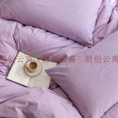 houseroom 水洗棉单人枕套一个 枕头套夏季纯棉枕芯套枕头皮枕头罩 浅紫纯色48x74cm