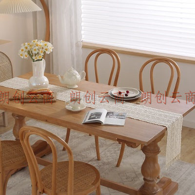 艾薇 桌旗蕾丝桌布流苏茶几布长条桌垫餐桌布布艺茶席茶台布24*180cm米亚