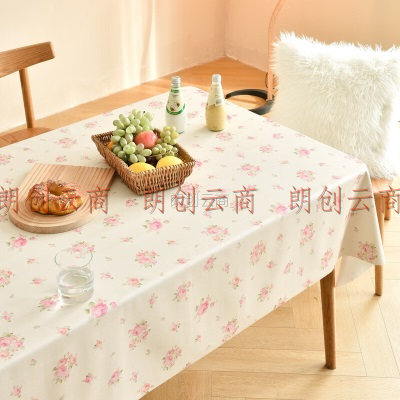MEIWA桌布防水防油防烫布艺加厚长方形台布茶几布餐桌垫 137*180cm玫瑰