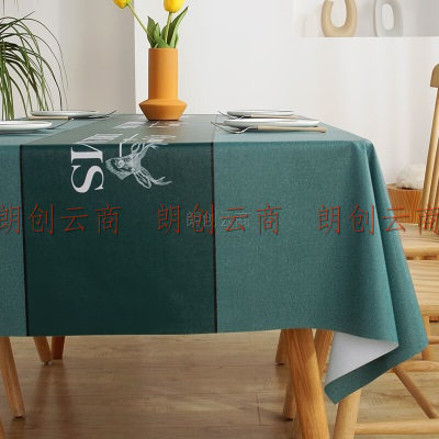 简美家餐桌布防水防油防烫免洗长方形PVC正方形圆桌茶几台布 梦想墨绿