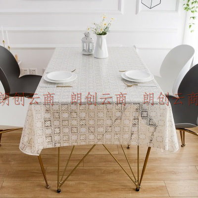 MEIWA 桌布防水防油免洗蕾丝茶几布艺长方形台布桌垫137*180cm WKC608
