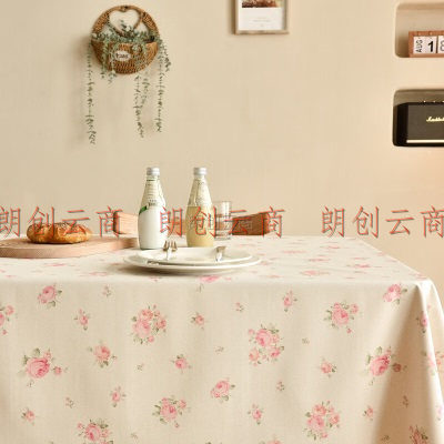 MEIWA桌布防水防油防烫布艺加厚长方形台布茶几布餐桌垫 137*180cm玫瑰