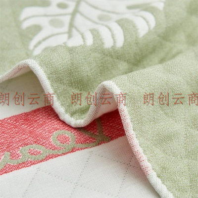 洁丽雅三层纱布枕巾加厚棉枕头巾防滑 夏日芭蕉-绿;52*78cm枕巾一对