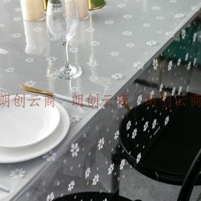 MEIWA 进口表层覆膜PVC田园桌布抗菌透明软玻璃防水防烫防油桌垫 淡雅雏菊 137*137cm