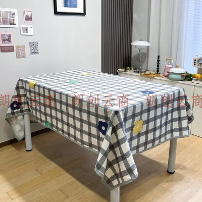 北极绒桌布 简约北欧家用老粗布可拆洗加厚免洗桌布 花与天空 140*180CM