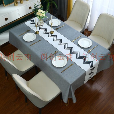 阿黎桌布 防水防油防烫免洗耐高温餐厅长形桌布 PVC桌垫 前程似锦灰色
