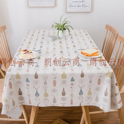 MEIWA桌布防水防油防烫免洗加厚PVC桌垫正方形台布茶几布137*137cm花瓶