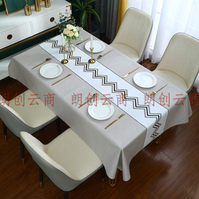 阿黎桌布 防水防油防烫免洗耐高温餐厅长形桌布 PVC桌垫 前程似锦米色