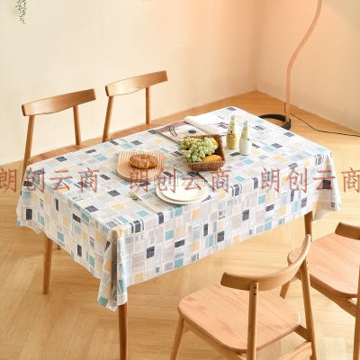 MEIWA餐桌布 防水防油PVC桌布 布艺台布餐桌垫学生桌布137*137cm兰色格