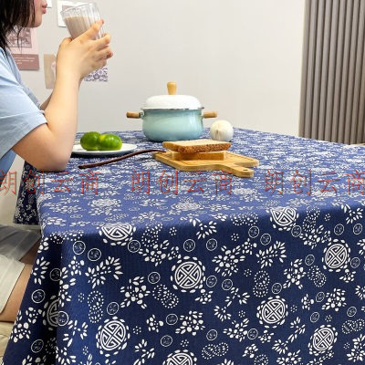 布拉塔（Brata）桌布布艺老粗布加厚餐桌布茶几布帆布台布 花草蓝靛120*160cm