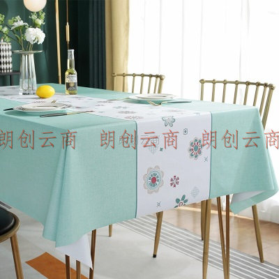 简美家 餐桌布防水放油长方形防烫桌垫圆形布艺防水pvc北欧茶几桌布140*180cm 青绿朵朵