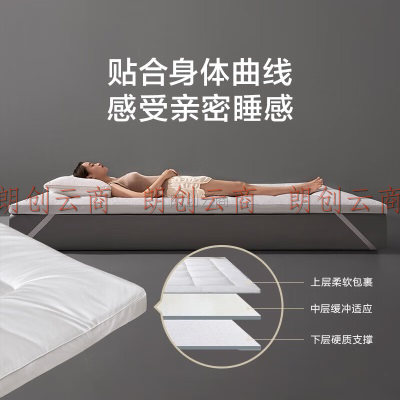 罗莱家纺 床垫床褥加厚抗菌防螨单双人床上用品床垫可折叠 3D盒式立体床褥子 白色180*200cm