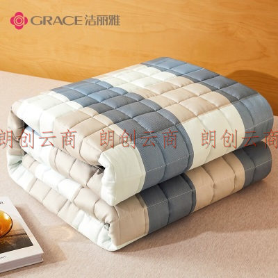 洁丽雅（Grace） 褥子 四季透气床褥软垫 床垫防滑可折叠学生床褥子垫被褥子双人床褥垫 1.5米床 蓝格