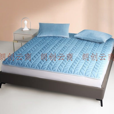 水星家纺 床垫子便携垫被加厚防滑防脏席梦思保护垫床褥可折叠软垫 暖绒绒软床垫(挪威蓝) 150cm*200cm
