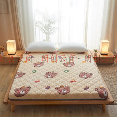 南极人 秋冬仿羊羔绒床垫子 榻榻米床褥子学生宿舍软垫被 小熊米黄 1.5米床