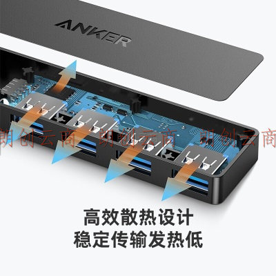 Anker USB3.0分线器 高速4口HUB扩展坞集线器 电脑笔记本一拖四转换器延长线20cm 四合一