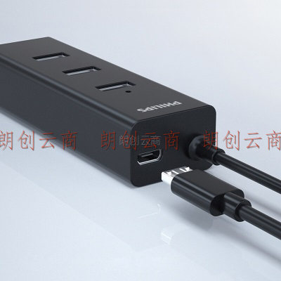 飞利浦USB分线器2.0一拖四多接口带5V充电口 笔记本台式电脑4口集线器HUB转换器0.2米 (PHILIPS)