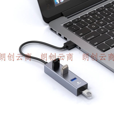 毕亚兹 USB3.0分线器 1.5米 高速4口HUB 多接口扩展转换器 笔记本电脑车载一拖四集线器延长线 全铝-灰 HUB21