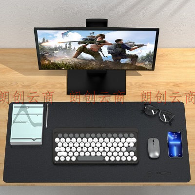 毕亚兹 鼠标垫超大号 PU皮质防滑垫办公室桌垫笔记本电脑垫键盘垫办公写字台垫游戏垫防水深灰色单面100*50cm