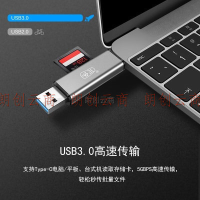 川宇USB-C3.0高速多功能合一手机读卡器+收纳盒取卡针Type-c接口安卓OTG支持SD相机TF行车记录仪内存卡