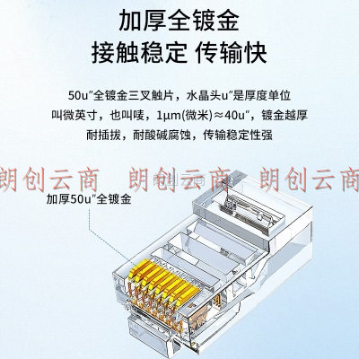 博扬 超五类RJ45水晶头 Cat5e类千兆网线水晶头 工程级非屏蔽连接头(50U镀金)100/盒 BY-RJ45-8P8C5E