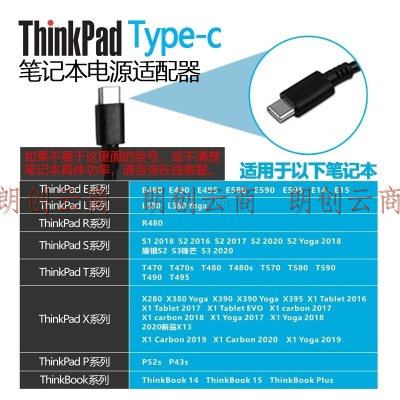ThinkPad 联想 type-c口红电源手机平板笔记本适配器X280T480E480L480S2 T480sE580X390T490-65W黑色