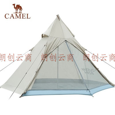 骆驼（CAMEL）户外精致露营六角金字塔帐篷防雨野餐野营涂银防晒印第安帐 1V32264417 摩卡色
