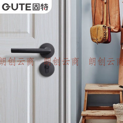 固特（GUTE）门锁室内家用房门锁卧室黑色门把手减音降噪分体锁哑黑色子母套装