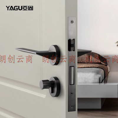 亚固（YAGU）磁吸门锁室内卧室门锁房门锁灰黑色木门锁北欧简约后现代分体锁 7266黑钢分体锁（磁吸锁体） 室内门锁