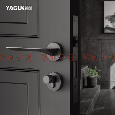 亚固（YAGU）磁吸门锁室内卧室门锁房门锁灰黑色木门锁北欧简约后现代分体锁 7266黑钢分体锁（磁吸锁体） 室内门锁