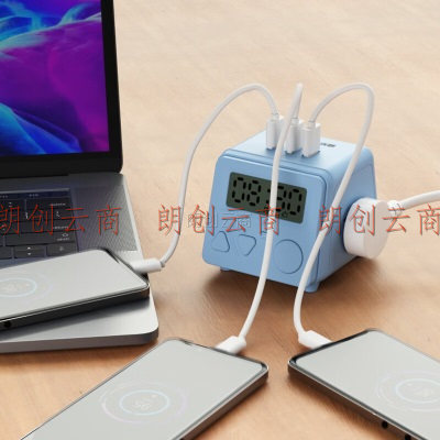 吉顺 定时插座学习工作定时器USB接口桌面插座 常规版 蓝