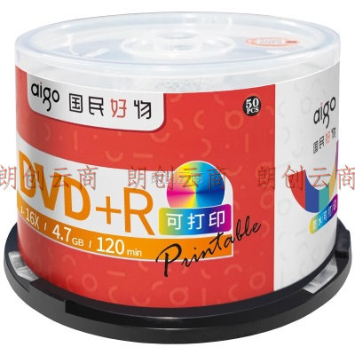 爱国者（aigo） DVD+R 空白光盘/刻录盘 16速4.7GB 桶装50片