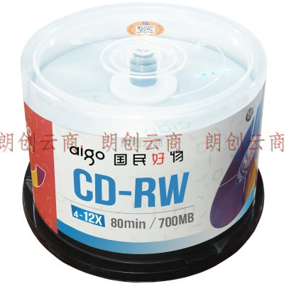 爱国者（aigo）CD-RW 空白光盘/刻录盘 4-12速700MB 台产 桶装50片 可擦写