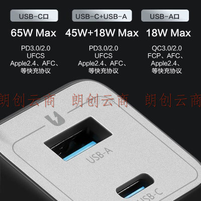 公牛65W充电器 1A+1C双快充口 适用iPhone14/ipad/华为小米手机平板