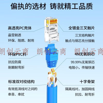 博扬 六类网络跳线 非屏蔽千兆成品网线 CAT6类(24AWG)无氧铜双绞线 10米 蓝色