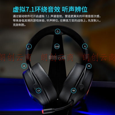 雷柏（Rapoo） VH650 游戏耳机 虚拟7.1声道 头戴式电竞耳机 电脑吃鸡耳麦 幻彩RGB背光 加厚海绵大耳罩