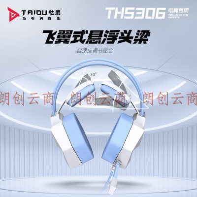 钛度（Taidu）THS306幻龙之眼 电脑游戏耳机 头戴式usb7.1声道 台式笔记本电竞耳麦 常亮冰蓝色灯