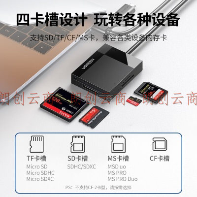 绿联USB/Type-C多功能读卡器3.0高速 支持SD/TF/CF/MS卡相机记录仪监控内存卡 适用电脑苹果15/iPad/安卓手机