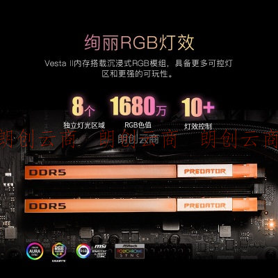 宏碁掠夺者（PREDATOR）32G(16G×2)套装 DDR5 6800频率 台式机内存条 Vesta II 炫光星舰RGB灯条(C34) 石耀黑