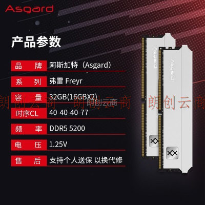 阿斯加特（Asgard）32GB(16Gx2)套装 DDR5 5200 台式机内存 弗雷系列-钛银甲