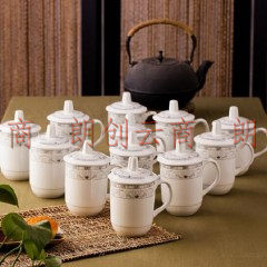 乐享 LX-12 茶杯陶瓷盖杯12只装带盖水杯套装青莲