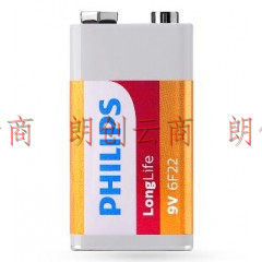 飞利浦（PHILIPS） 九伏6F22方形 9V碳性电池1粒装（整盒10节）