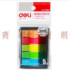 得力（deli）9060 5色荧光膜指示标签贴100张（12*44mm）1包（24袋装）